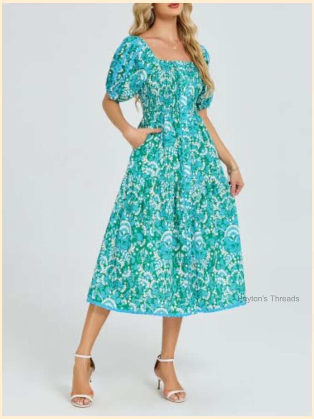 Boho Floral Print Square Neck Ruffle Swing Beach Vacation Maxi Dress - Picture 5 of 6